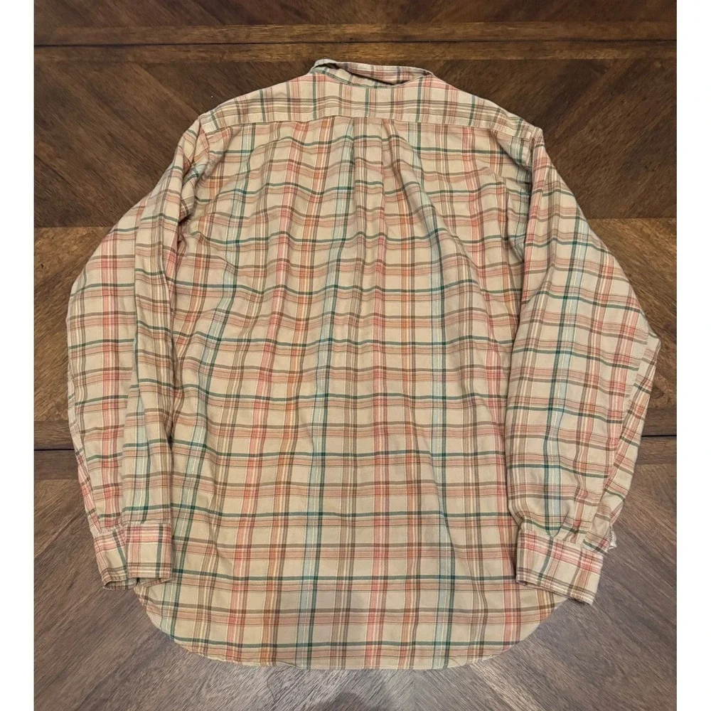 Polo Ralph Lauren Mens Plaid Button Down Shirt Tan Orange‎ Green Large 16.5 L/S
